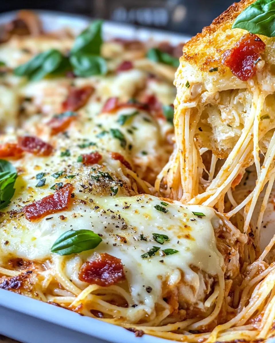 Homemade Garlic Bread Spaghetti Bake with Mozzarella Crown recipe photo