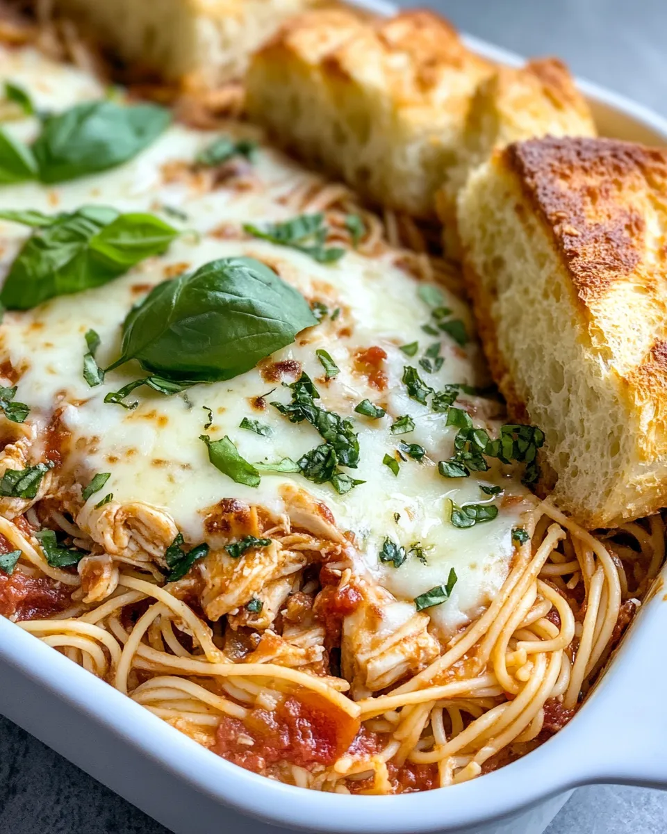 Classic Garlic Bread Spaghetti Bake with Mozzarella Crown dish photo