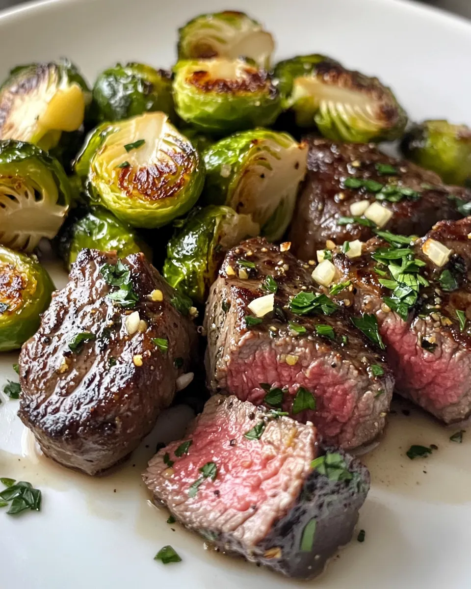 Delicious Garlic Butter Steak Bites with Brussels recipe image