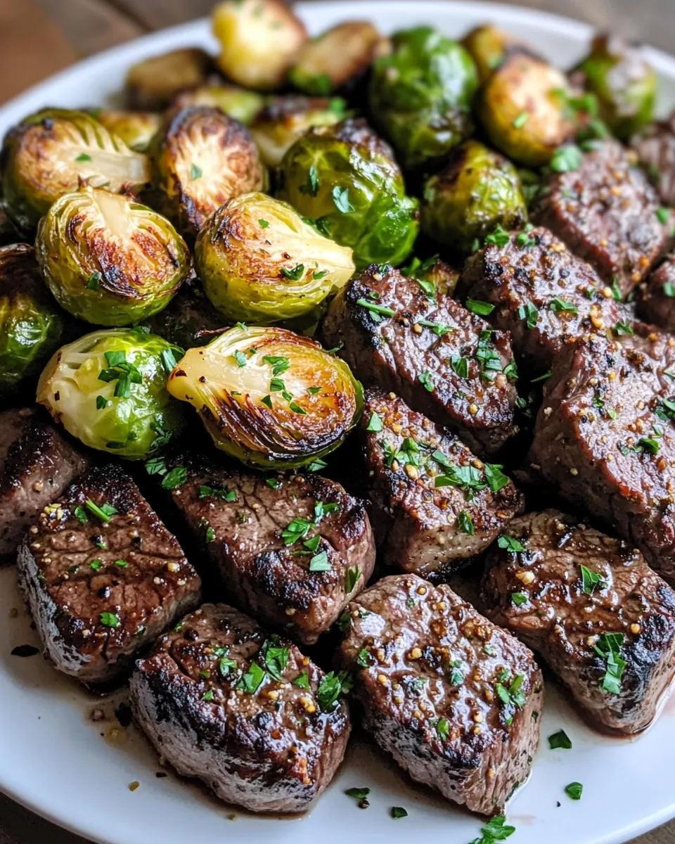 Classic Garlic Butter Steak Bites with Brussels dish photo