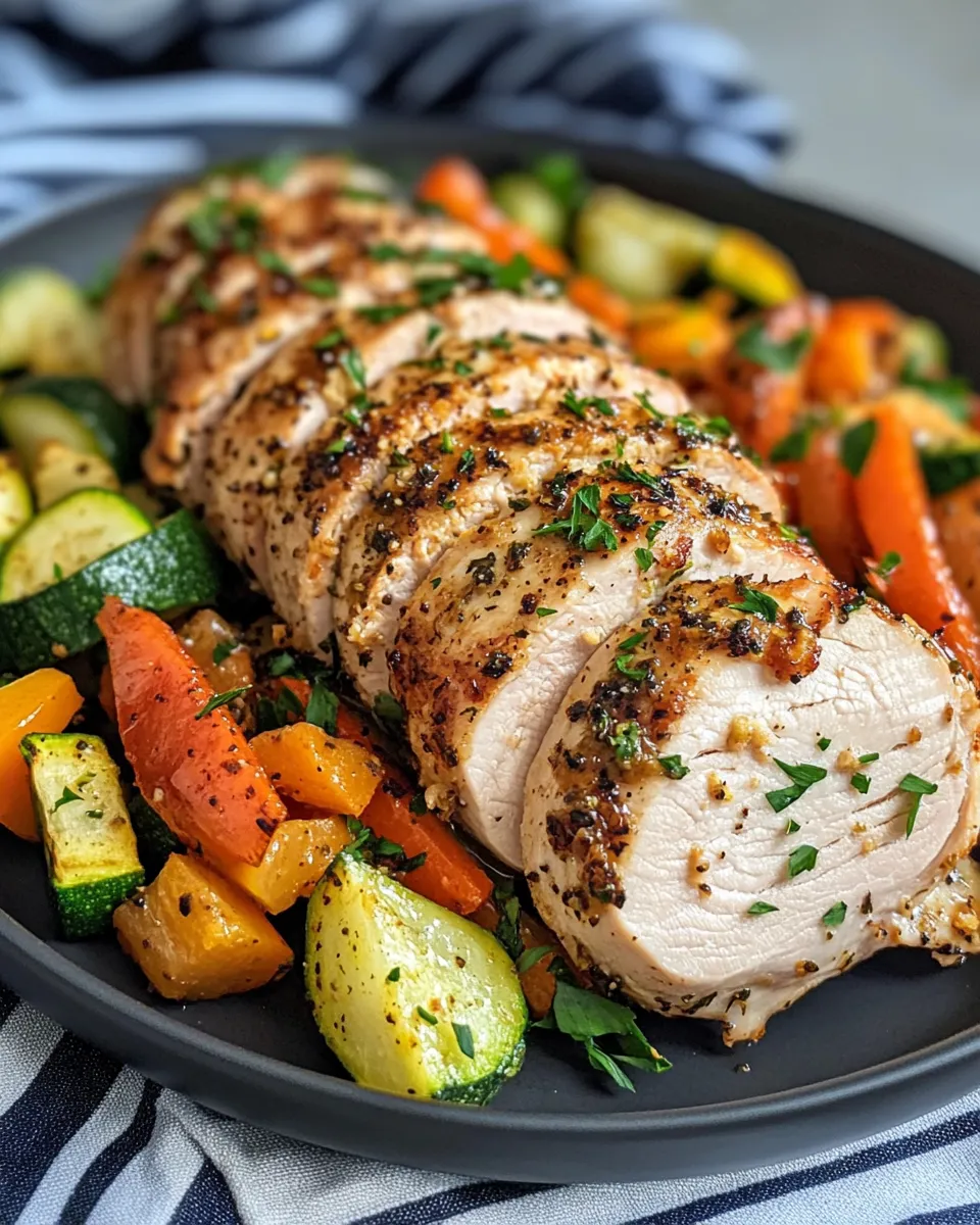 Easy Garlic Butter Turkey Tenderloin with Veggies food shot