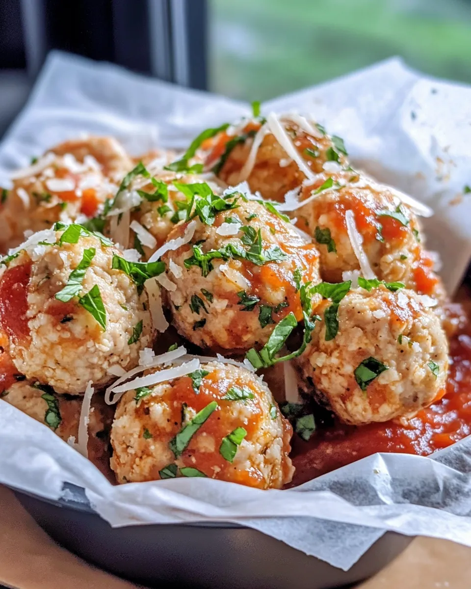 Homemade Garlic Parmesan Chicken Meatballs with Marinara photo