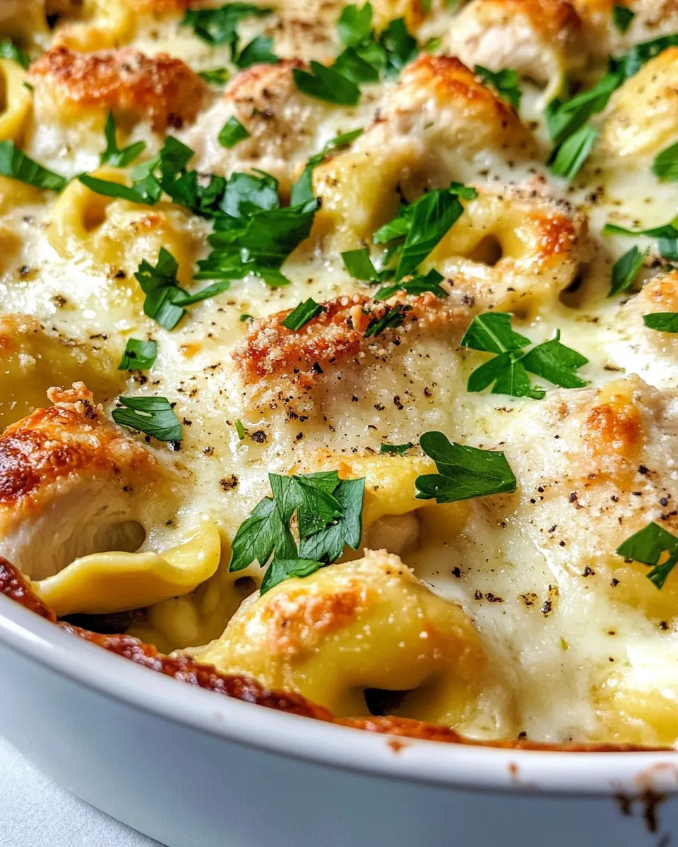 Easy Garlic Parmesan Chicken Tortellini Bake food shot