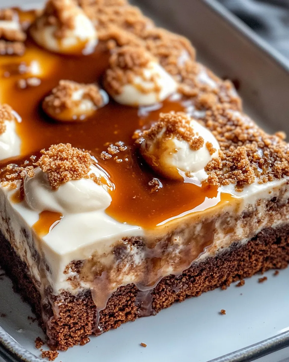 Easy Gingerbread Poke Cake with Toffee Sauce food shot