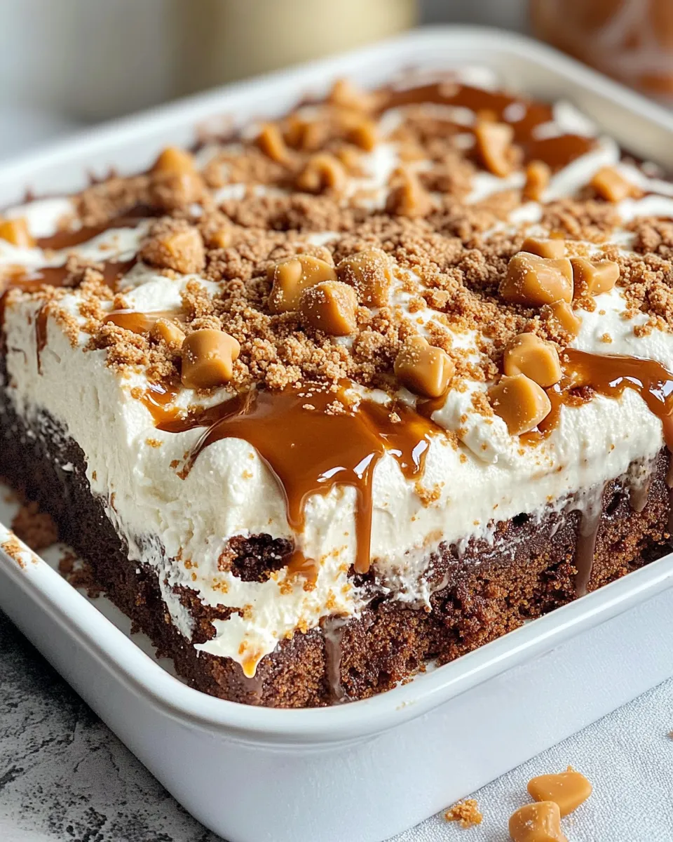 Delicious Gingerbread Poke Cake with Toffee Sauce plate image