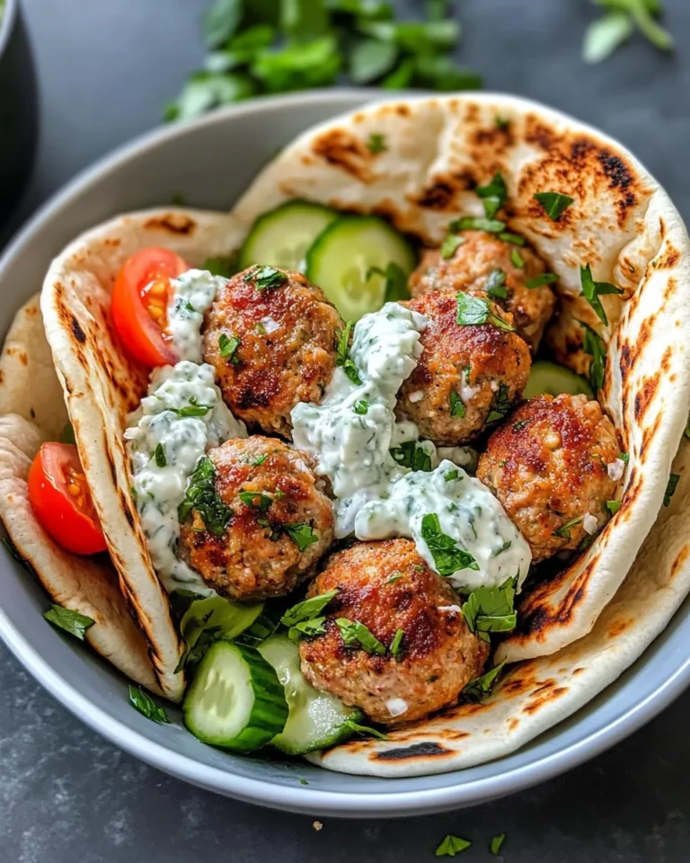 Homemade Greek Chicken Meatball Pitas with Tzatziki & Feta photo