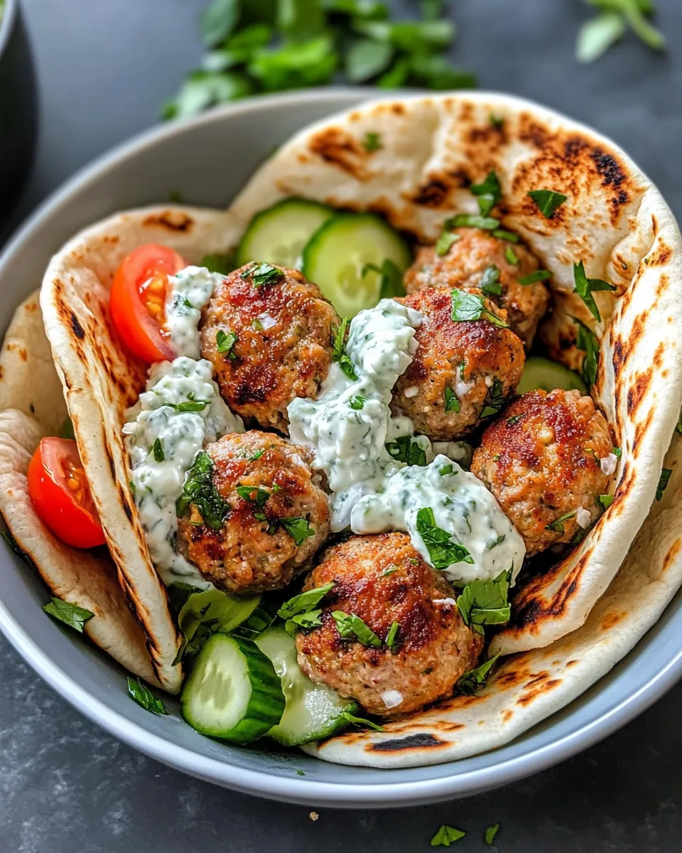 Homemade Greek Chicken Meatball Pitas with Tzatziki & Feta photo