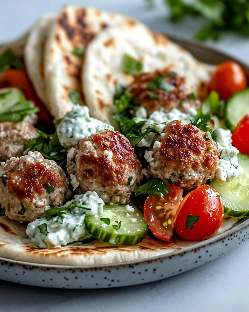 Classic Greek Chicken Meatball Pitas with Tzatziki & Feta recipe image