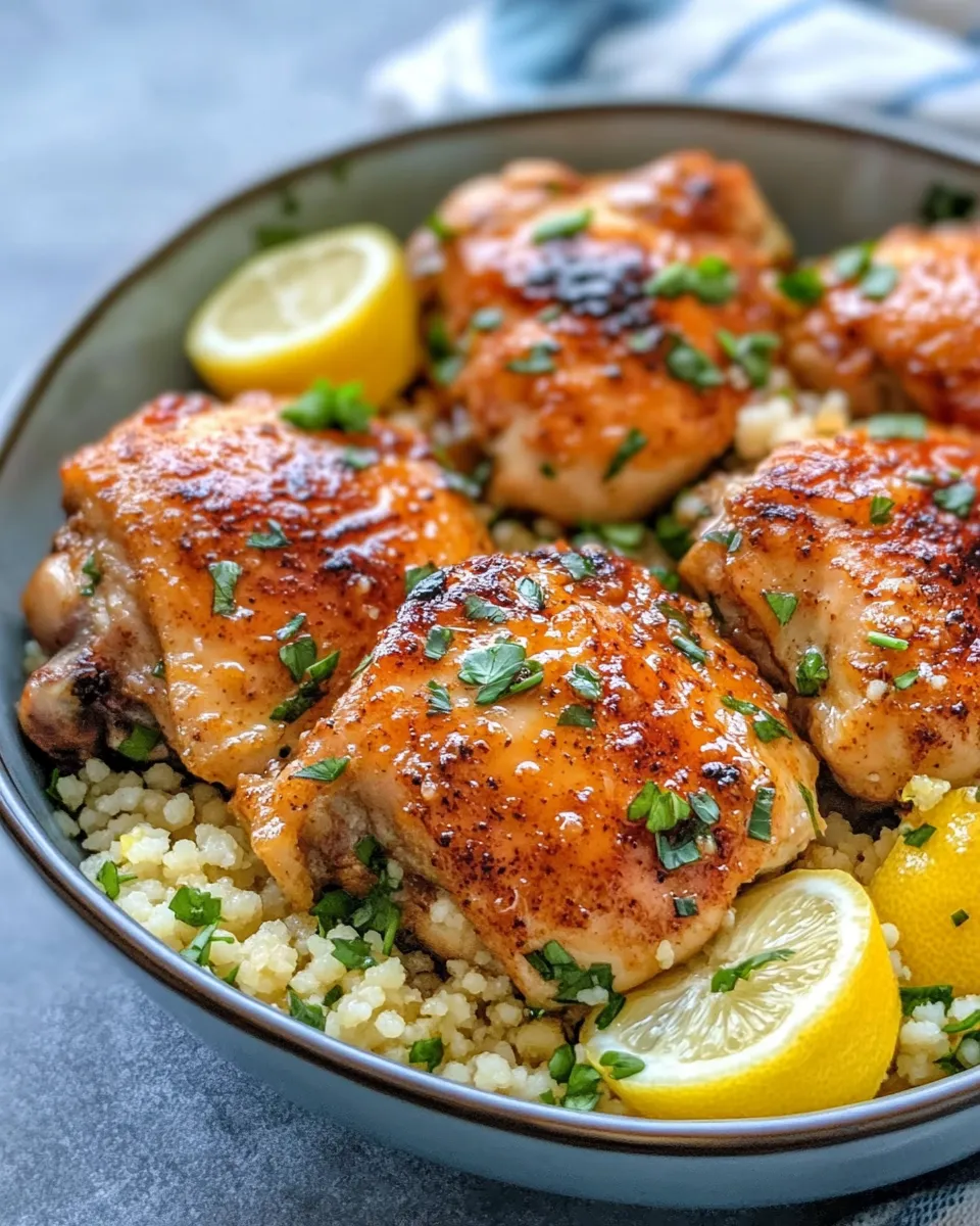 Homemade Harissa Honey Chicken Thighs with Lemon Couscous recipe photo