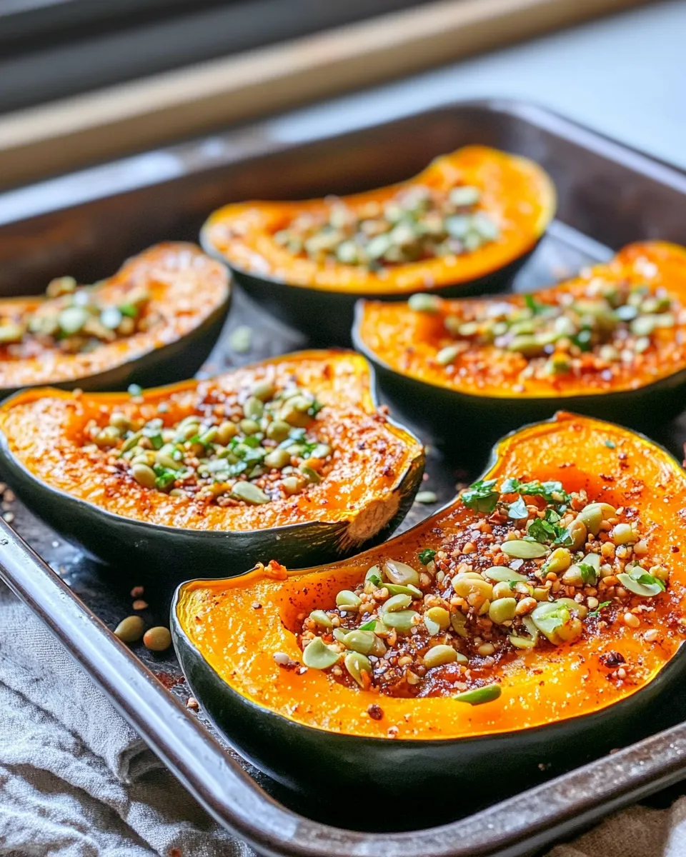 Classic Honey Roasted Acorn Squash, Chili Lime Pepitas food shot