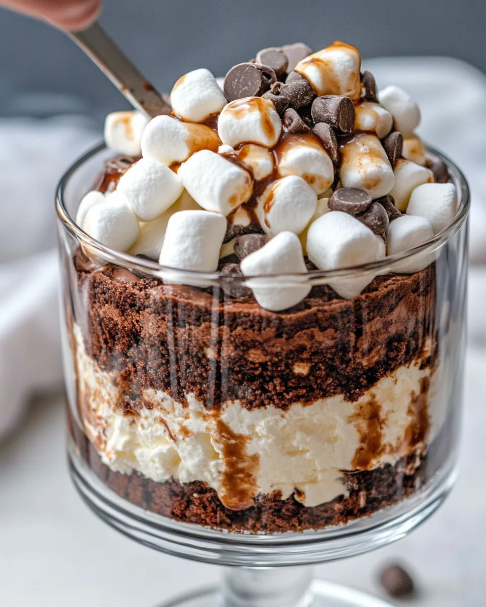 Classic Hot Cocoa Brownie Trifle with Marshmallow Whip image