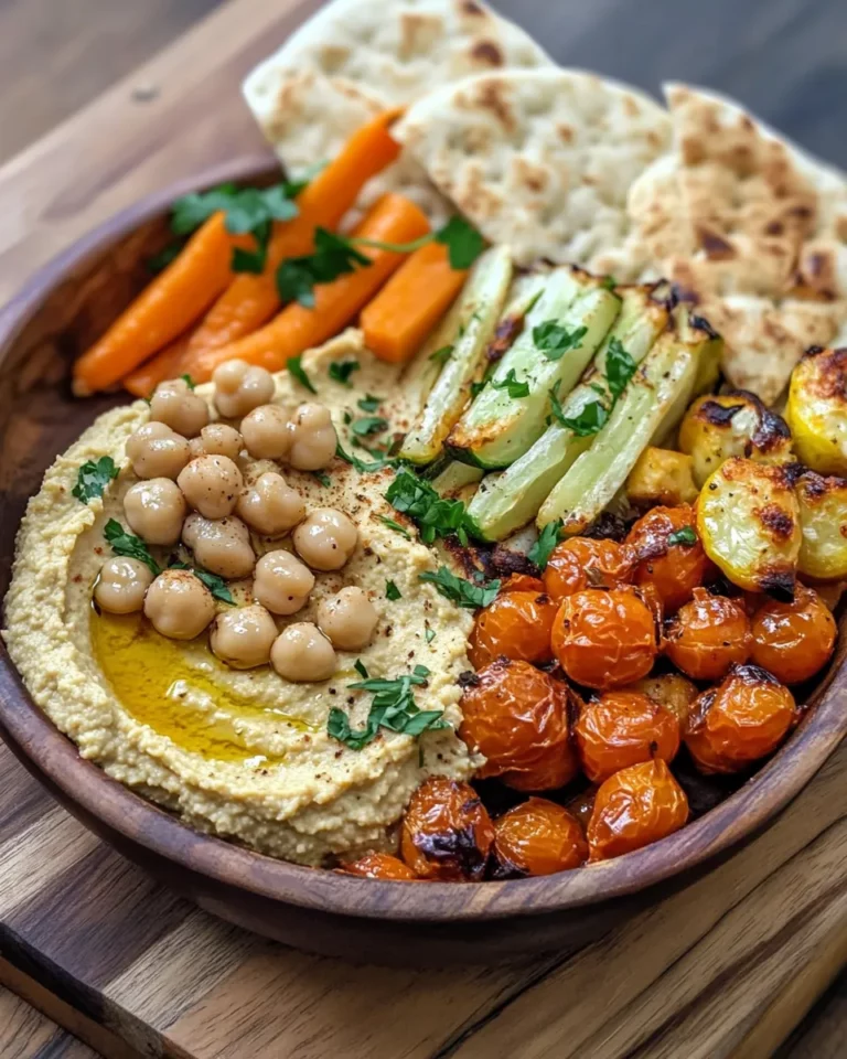 Homemade Hummus Board with Roasted Veggies & Warm Pita photo
