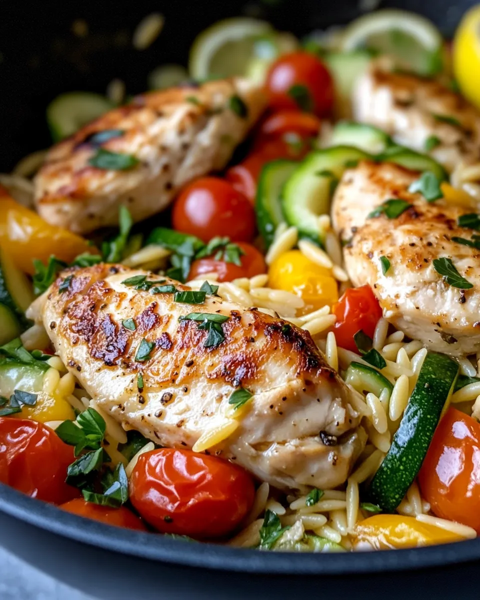 Easy Lemon Butter Chicken Orzo Primavera food shot
