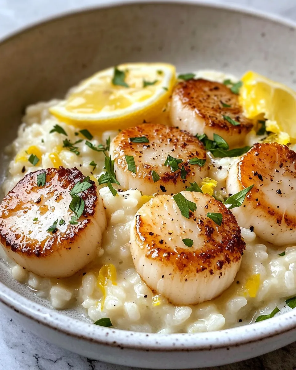 Homemade Lemon Butter Scallops over Creamy Parmesan Risotto photo
