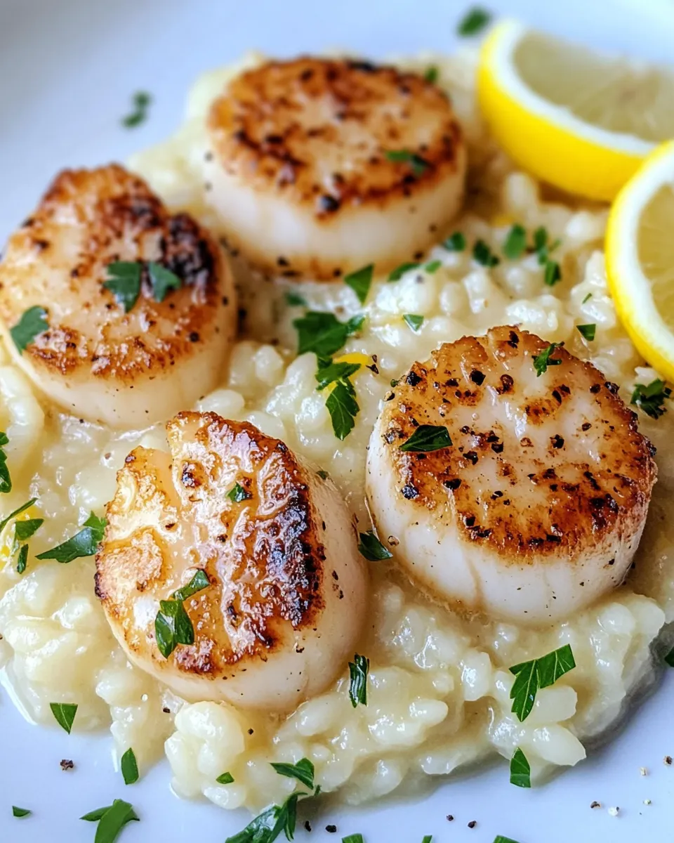 Easy Lemon Butter Scallops over Creamy Parmesan Risotto recipe photo