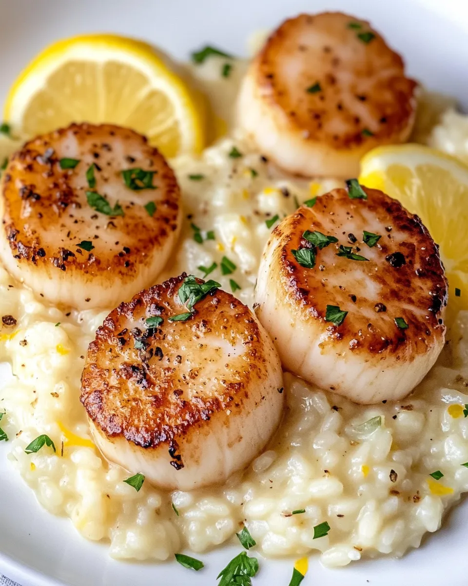 Delicious Lemon Butter Scallops over Creamy Parmesan Risotto dish photo