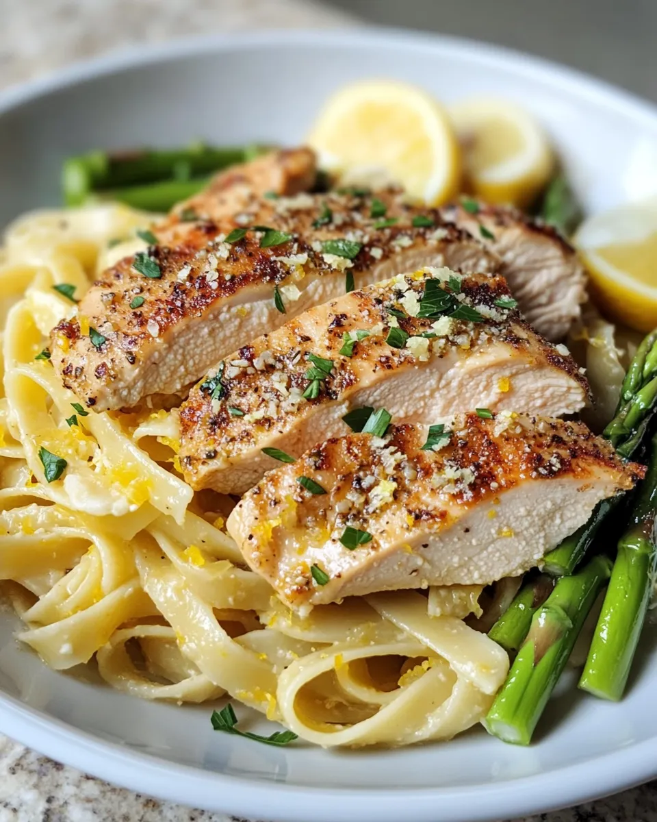 Easy Lemon Herb Chicken & Asparagus Tagliatelle food shot
