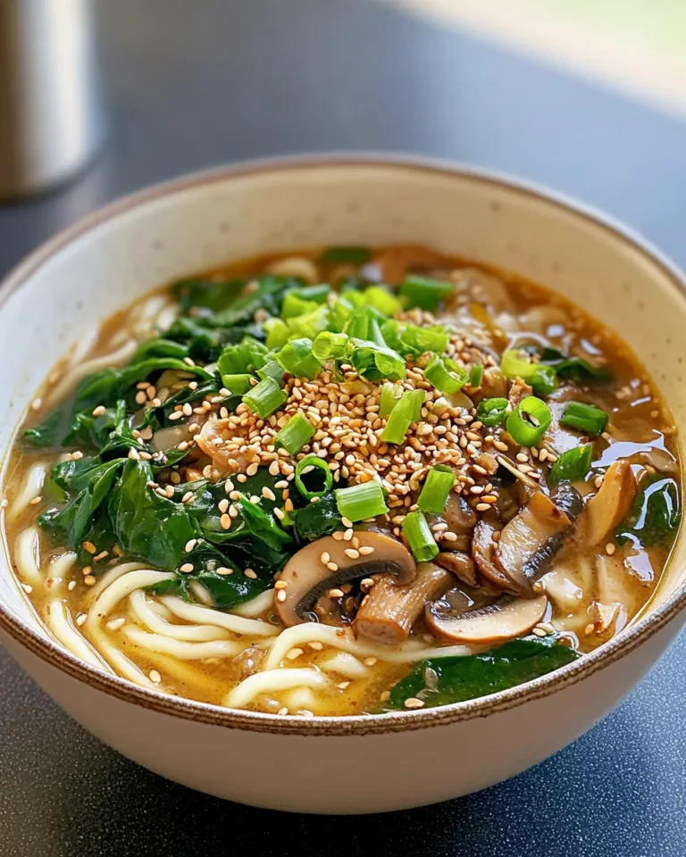 Homemade Miso Mushroom Udon Soup with Spinach photo