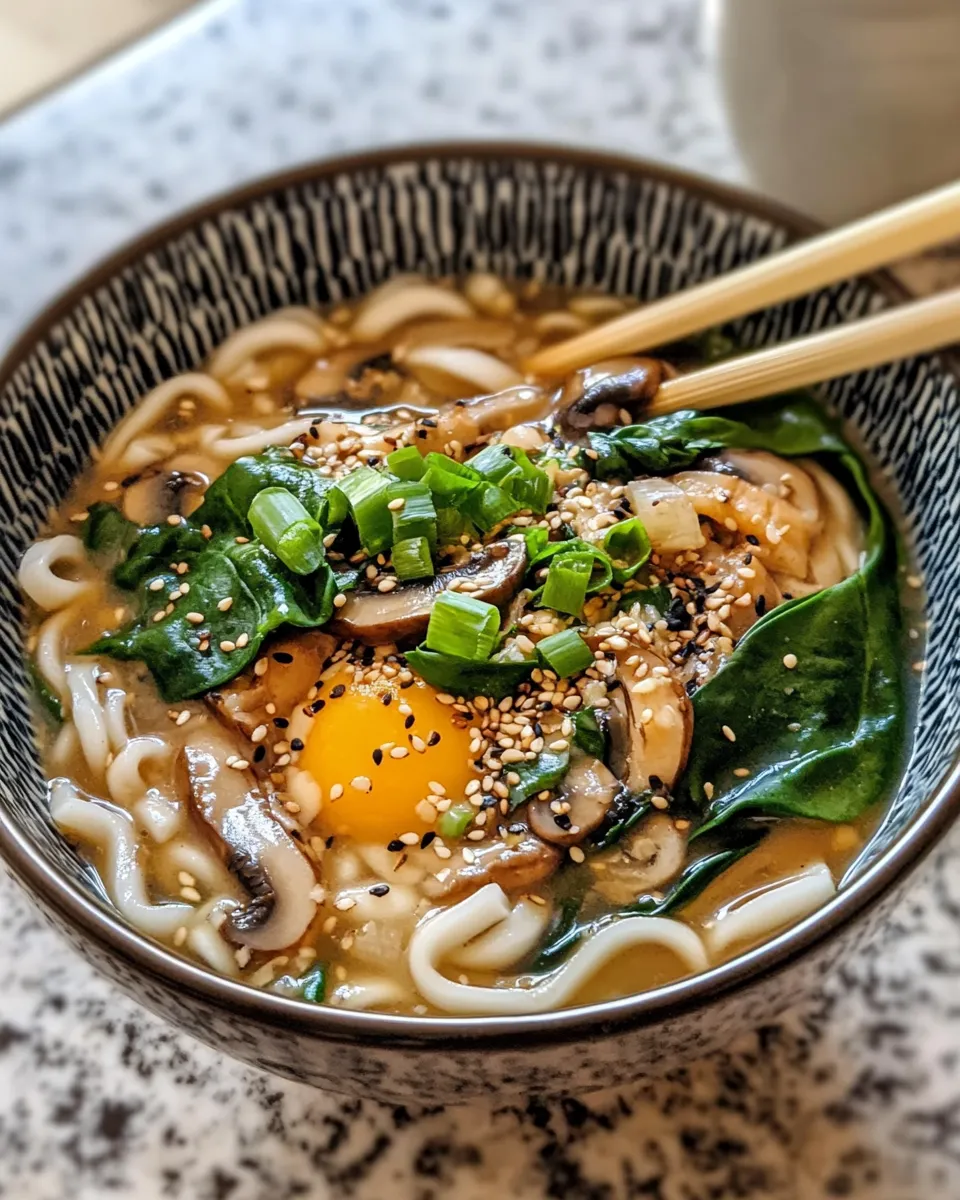 Classic Miso Mushroom Udon Soup with Spinach image