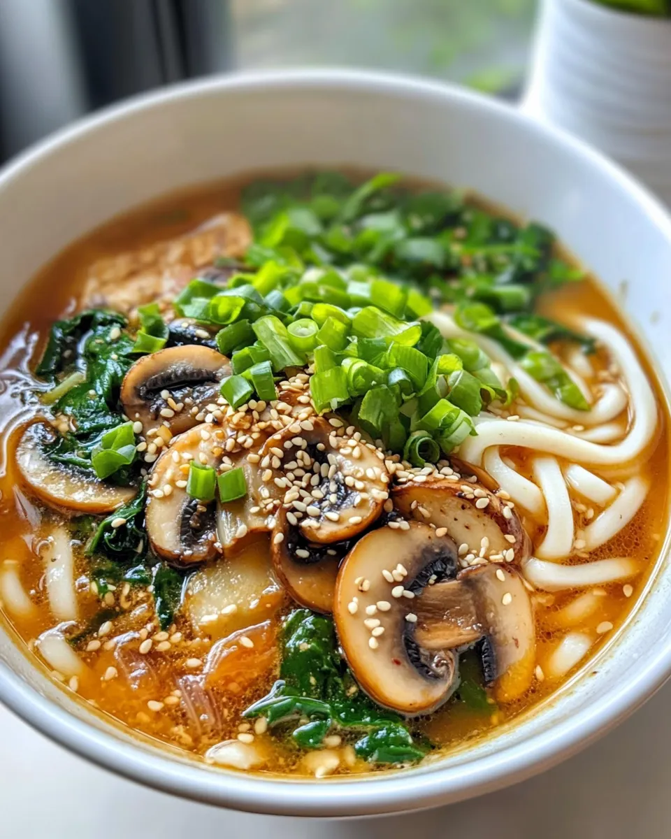 Easy Miso Mushroom Udon Soup with Spinach recipe photo
