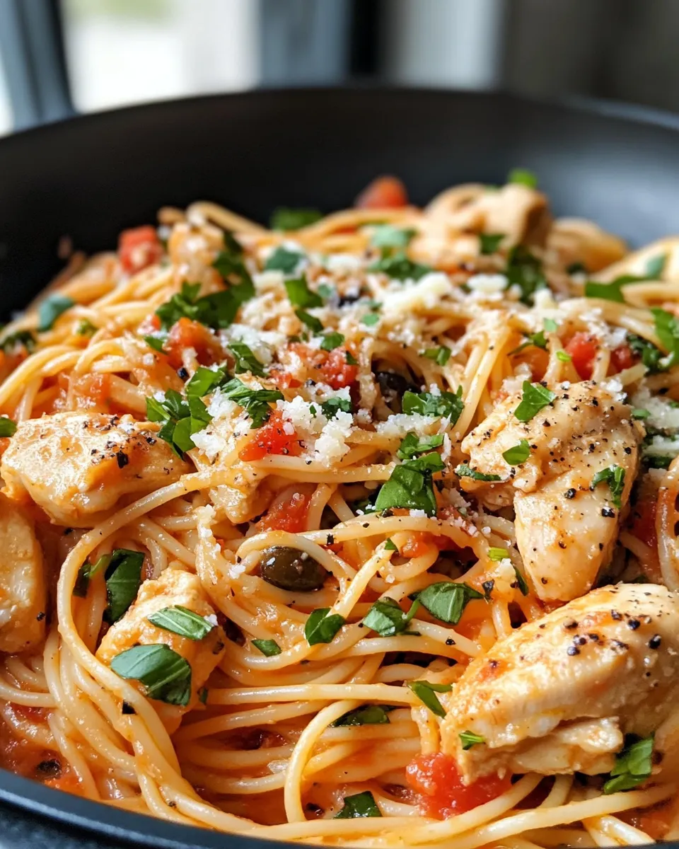 Homemade One-Pan Chicken Puttanesca Spaghetti photo