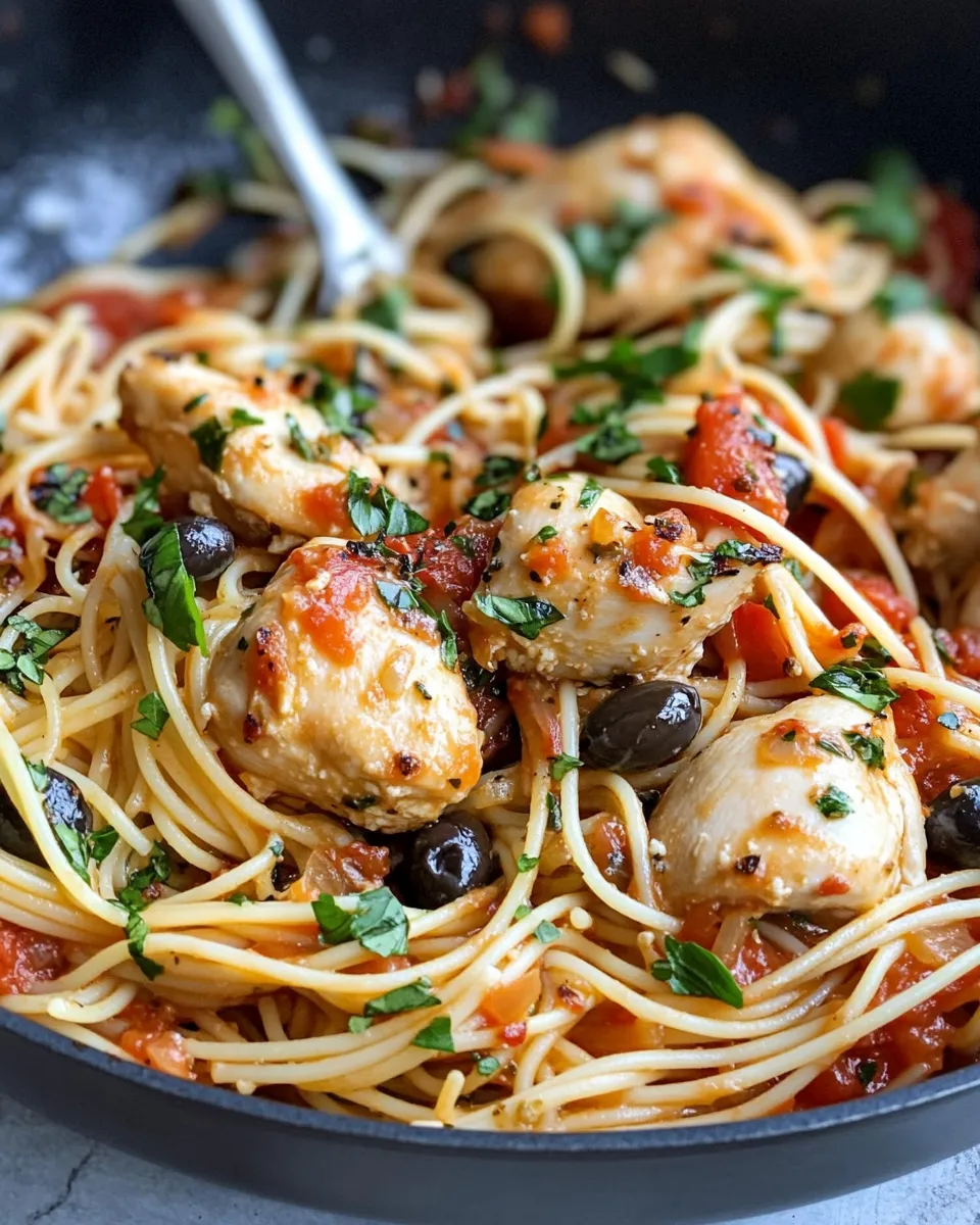 Classic One-Pan Chicken Puttanesca Spaghetti image