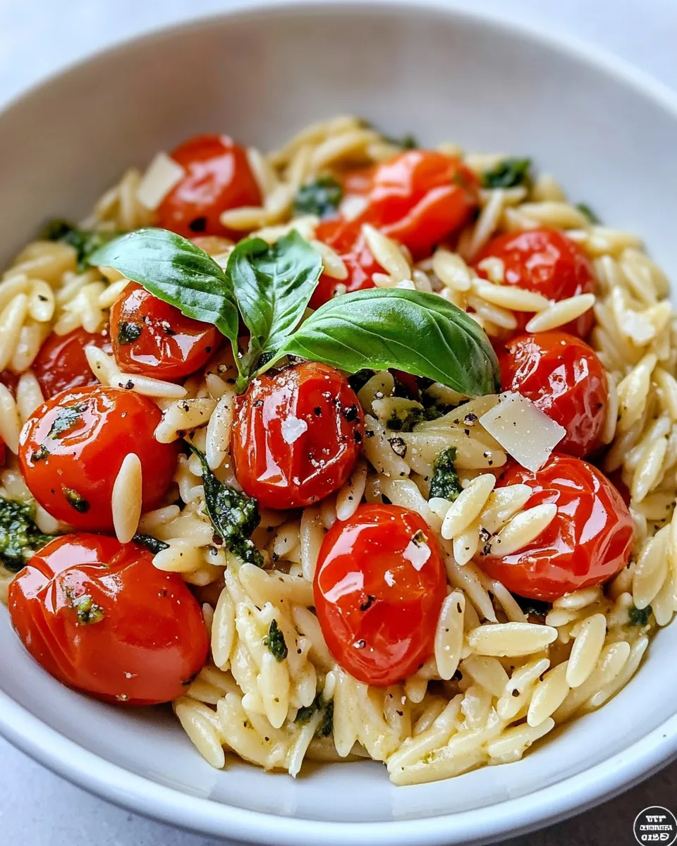 Homemade One-Pot Creamy Pesto Orzo with Roasted Tomatoes photo