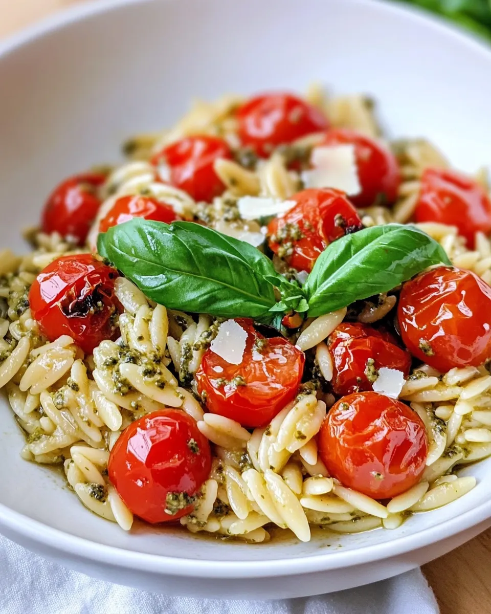 Classic One-Pot Creamy Pesto Orzo with Roasted Tomatoes image
