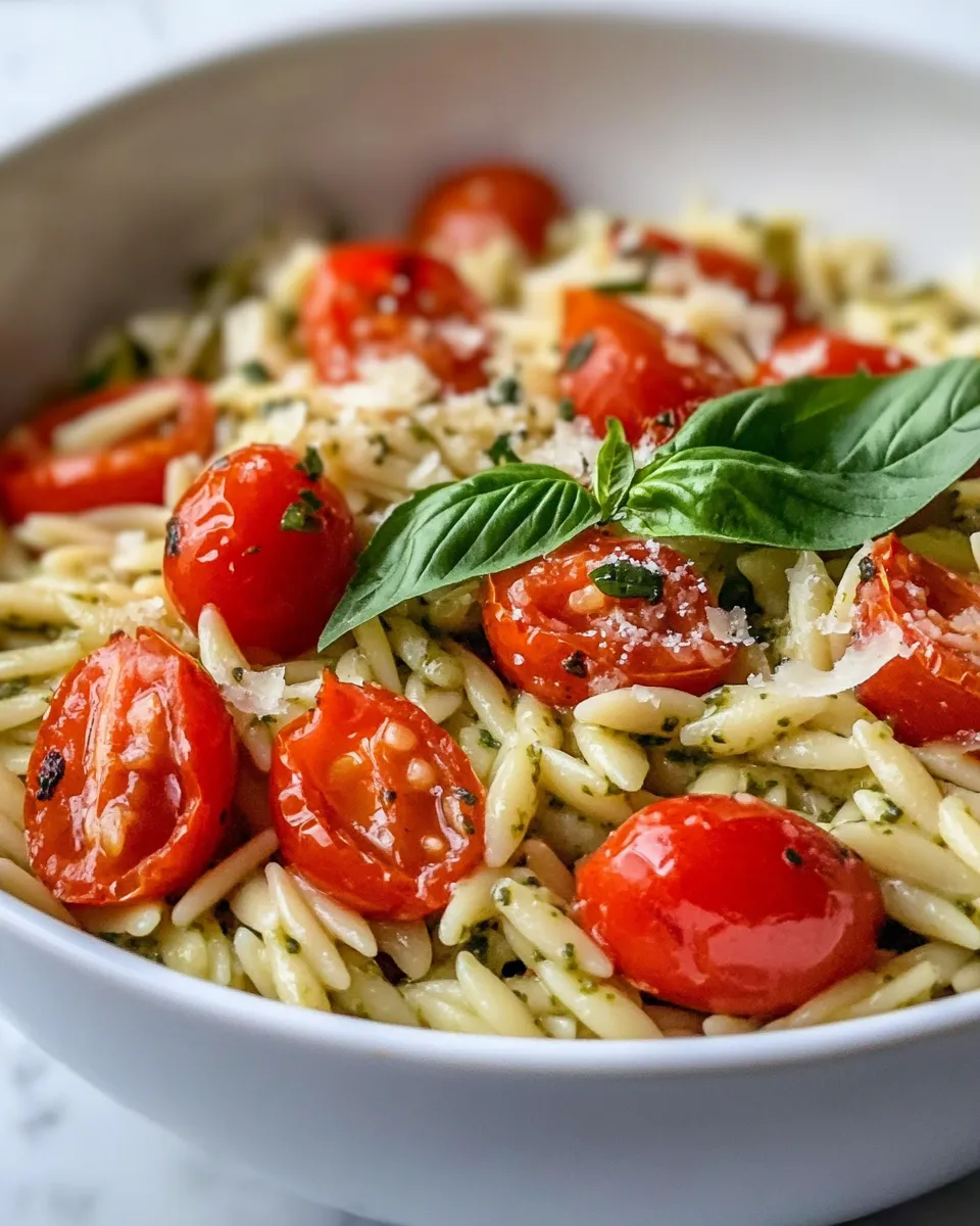 Easy One-Pot Creamy Pesto Orzo with Roasted Tomatoes recipe photo