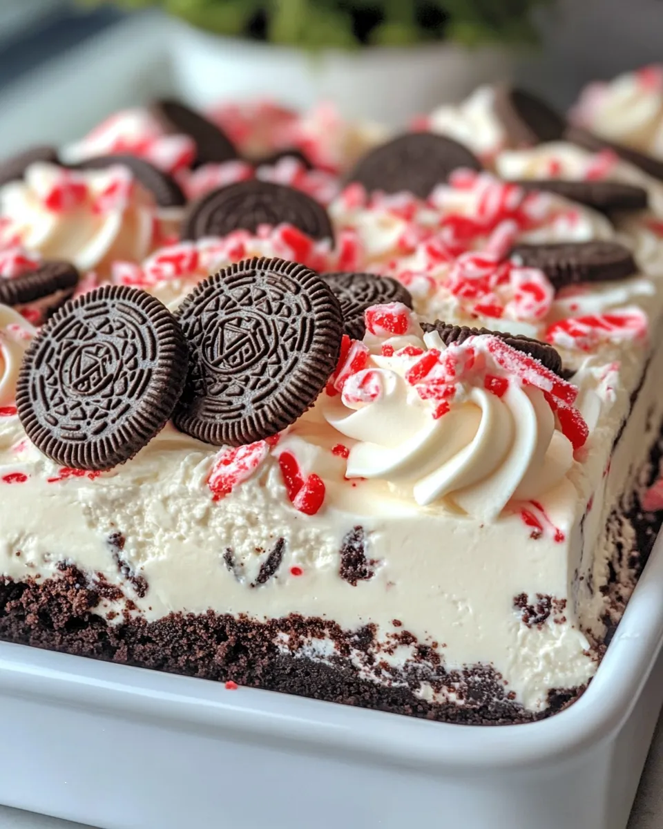 Easy Peppermint Oreo Icebox Cake (No Bake) food shot