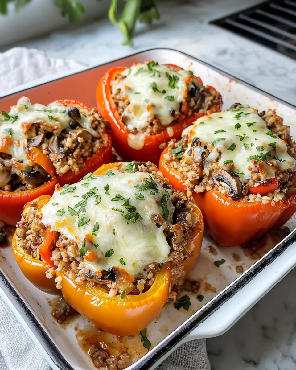 Classic Philly Cheesesteak Stuffed Peppers (Rice Optional) recipe image