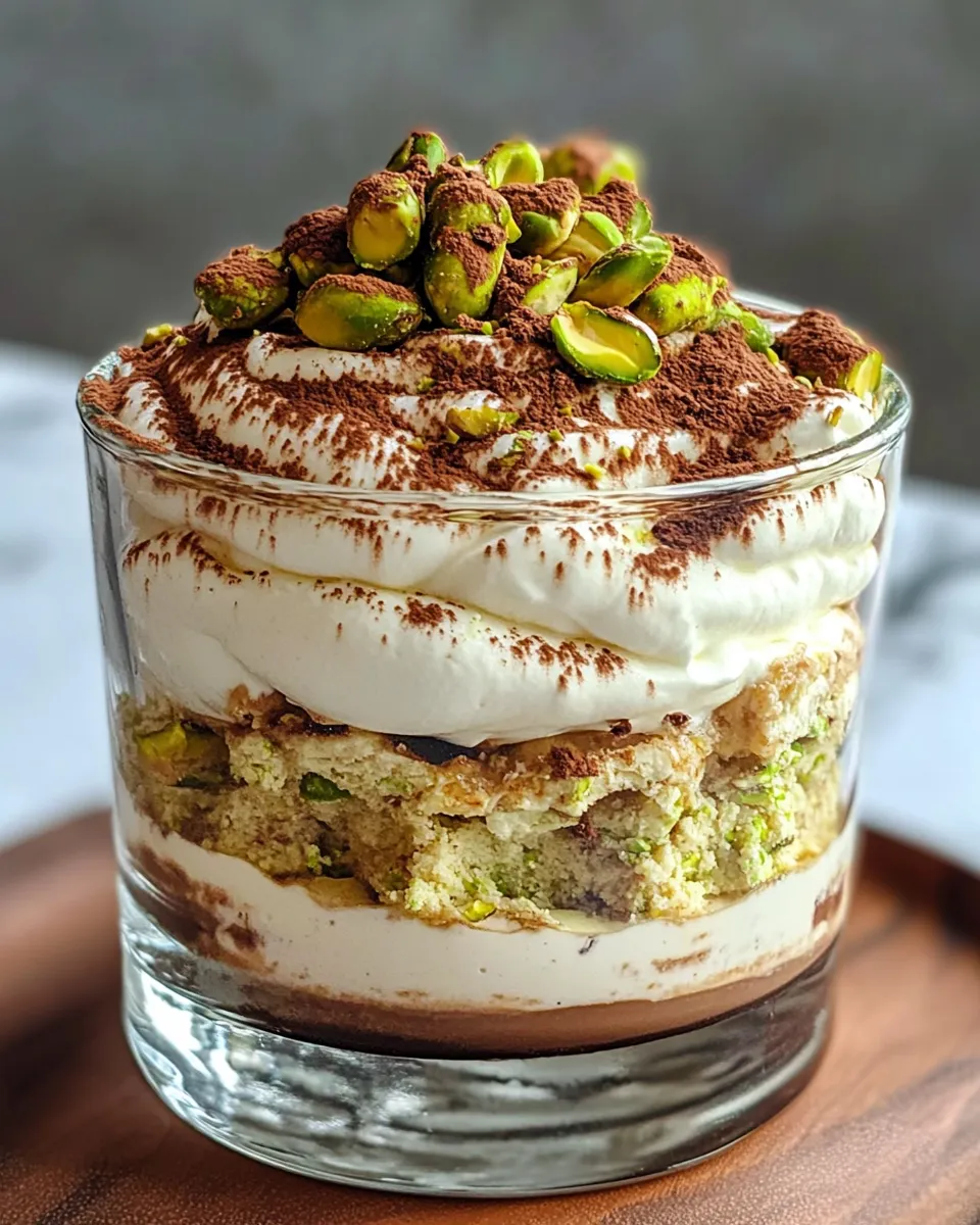 Delicious Pistachio Tiramisu with Rose Whipped Cream dish photo