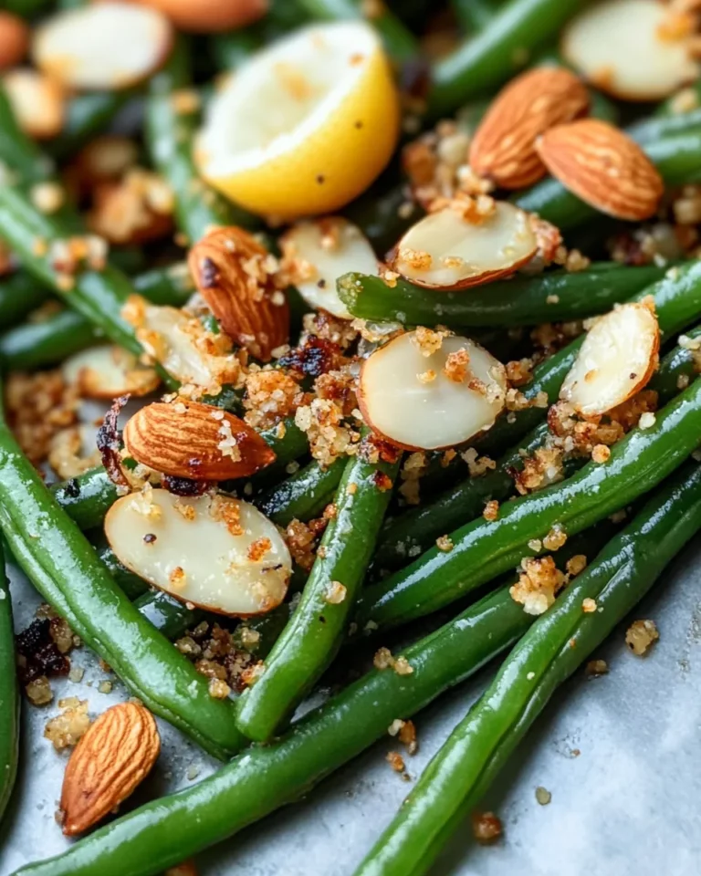 Homemade Roasted Garlic Green Beans, Lemon Almond Crumbs recipe photo