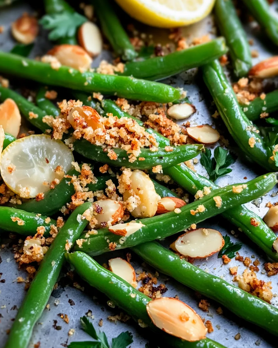 Delicious Roasted Garlic Green Beans, Lemon Almond Crumbs plate image