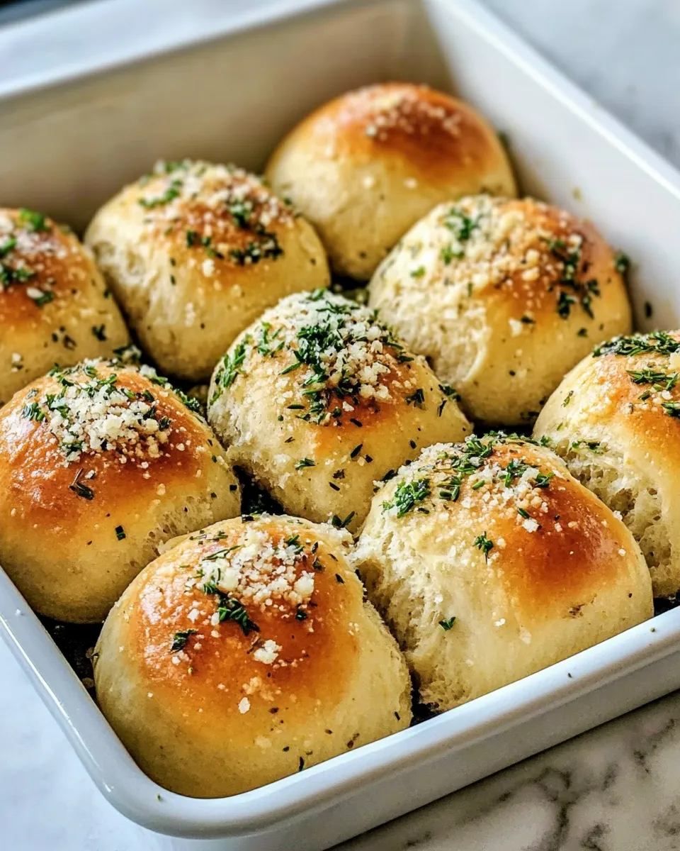 Easy Roasted Garlic & Herb Parker Rolls (No-Knead) food shot