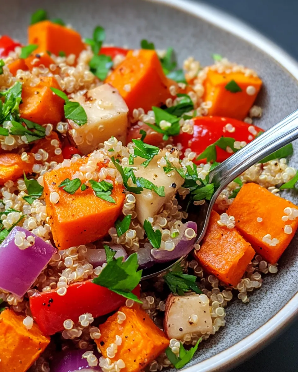 Delicious Roasted Winter Veggie Quinoa with Maple Tahini plate image