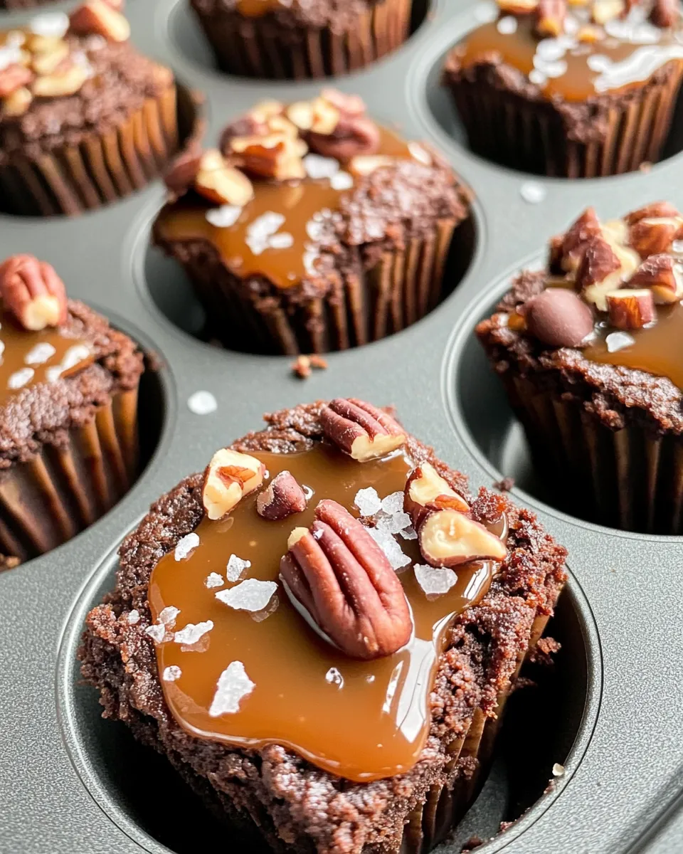 Homemade Salted Caramel Turtle Brownie Cups recipe image