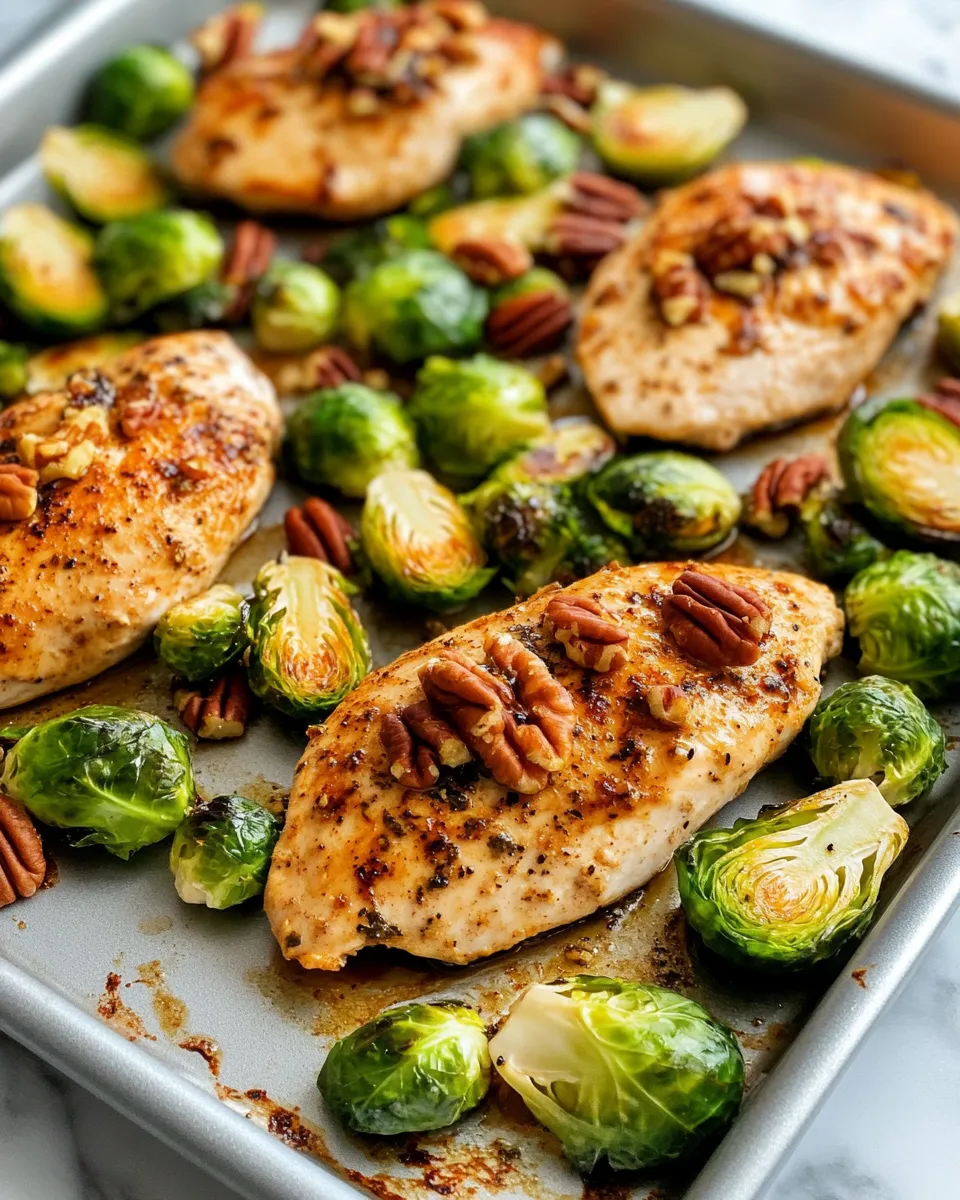 Delicious Sheet-Pan Balsamic Chicken and Brussels with Pecans recipe photo