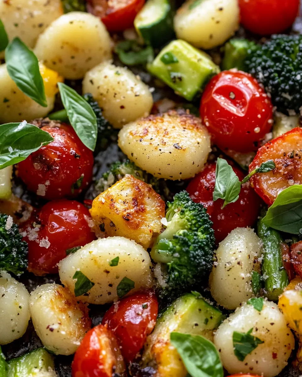 Easy Sheet-Pan Gnocchi Primavera with Lemon-Parmesan Drizzle food shot
