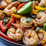 Delicious Sheet-Pan Shrimp Fajitas with Chili-Lime Crema food shot