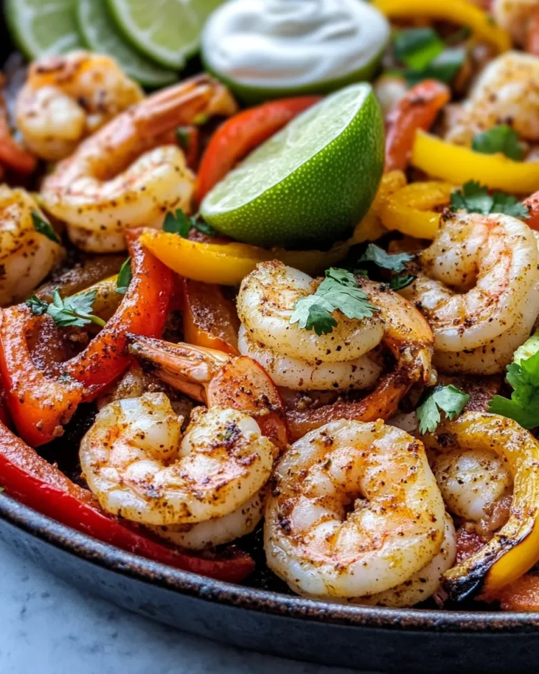 Delicious Sheet-Pan Shrimp Fajitas with Chili-Lime Crema food shot