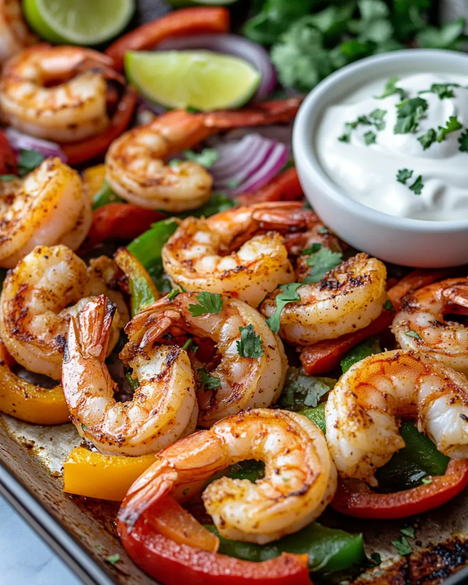Healthy Sheet-Pan Shrimp Fajitas with Chili-Lime Crema dish photo