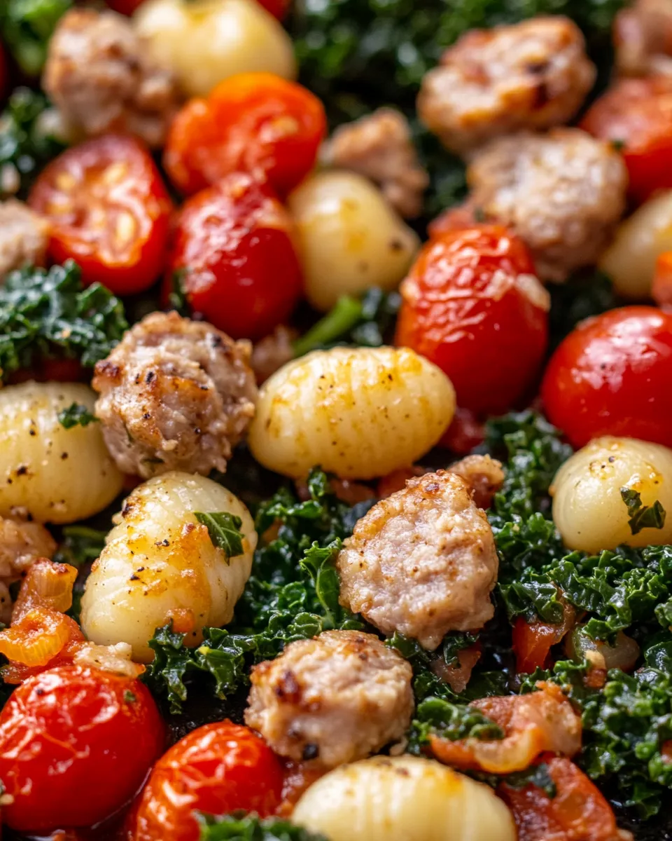 Healthy Sheet Pan Gnocchi with Sausage-Style Turkey & Kale food shot