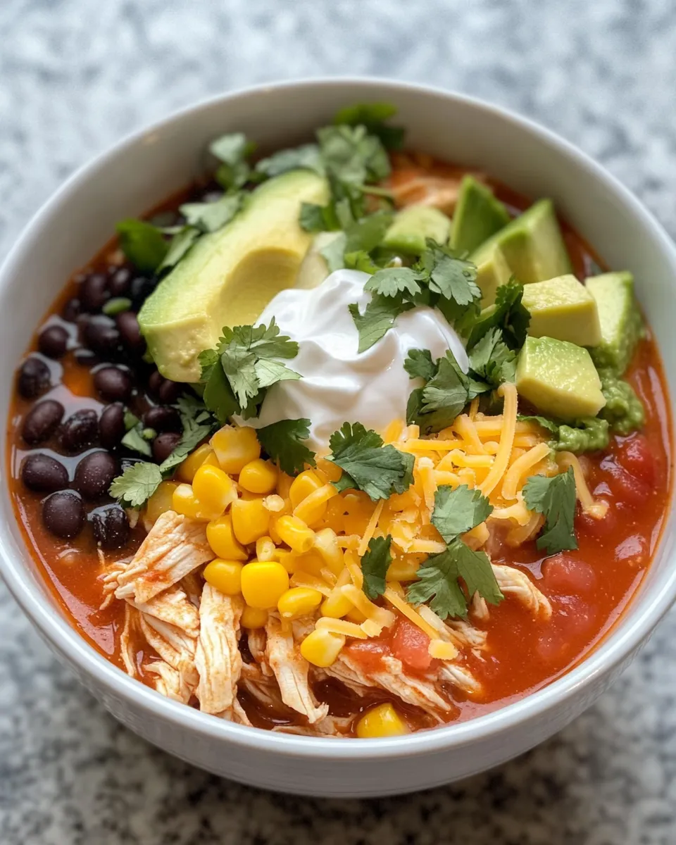 Easy Slow Cooker Chicken Enchilada Soup food shot