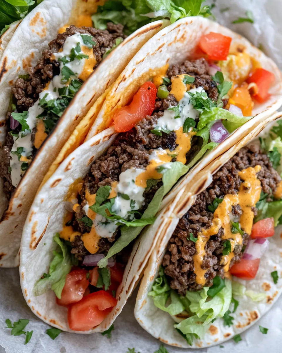 Delicious Smash Burger Tacos with Special Sauce dish photo