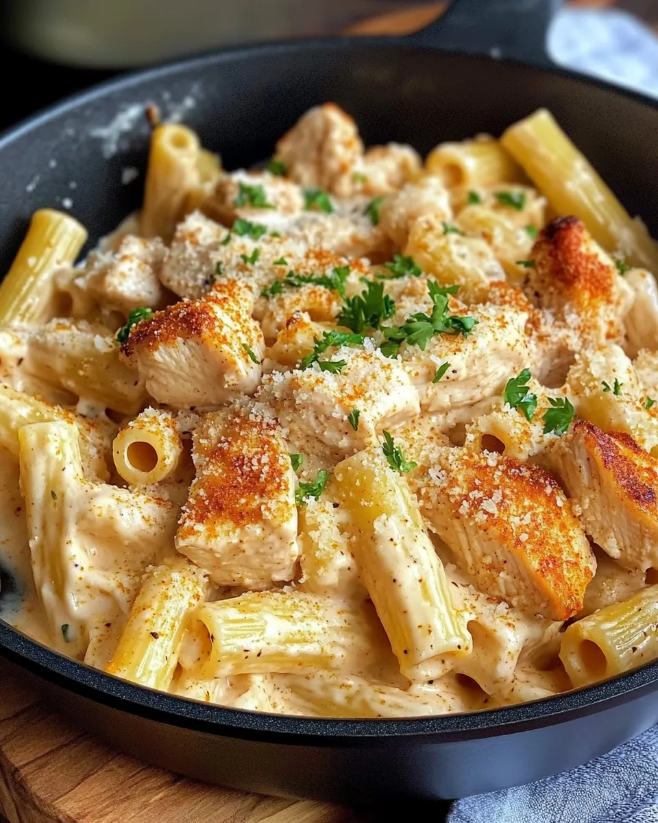 Delicious Spicy Cajun Chicken Alfredo Rigatoni image
