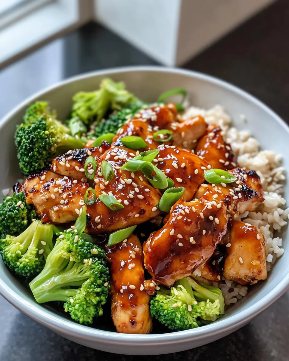 Easy Sticky Gochujang Honey Chicken Bowls food shot