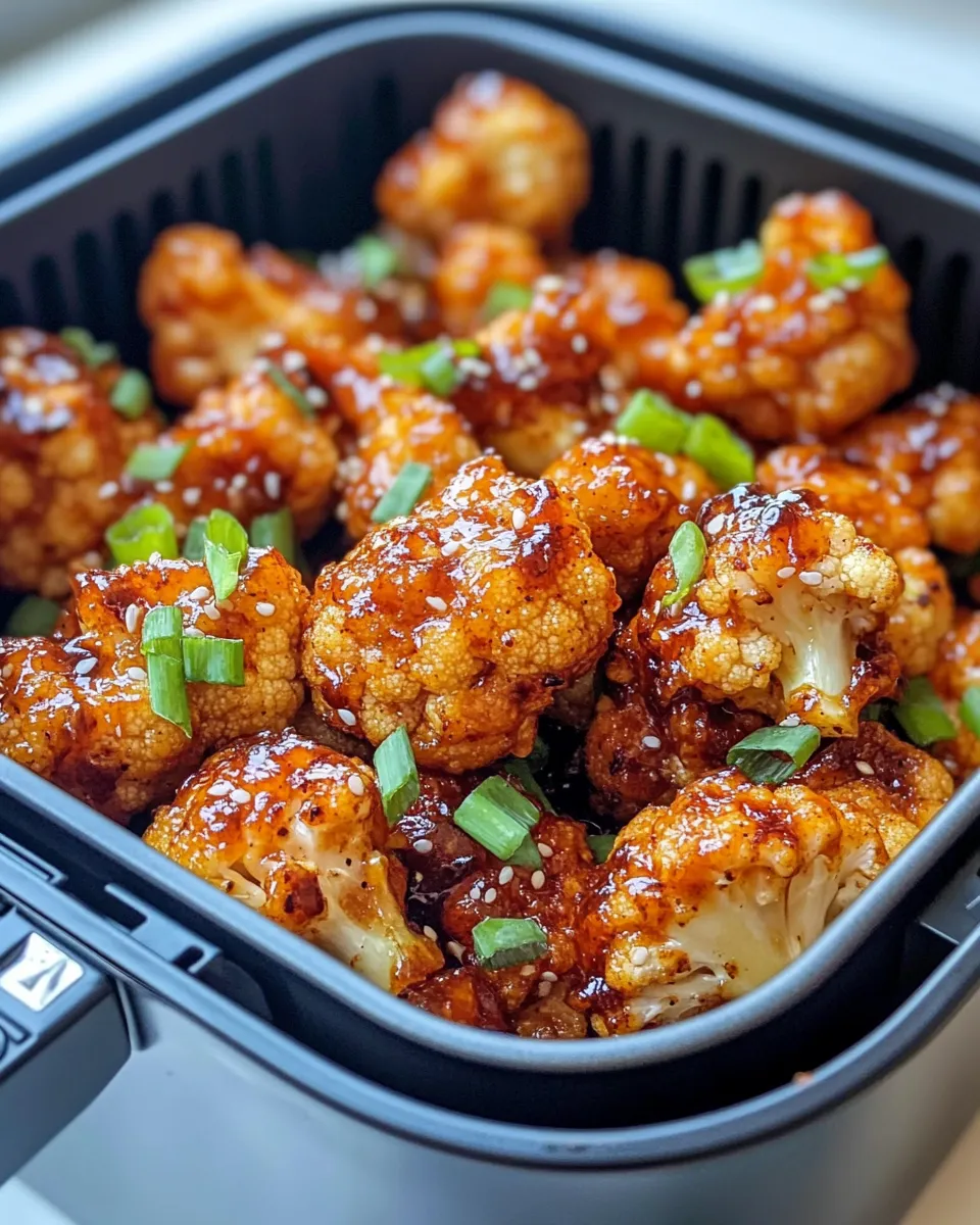 Delicious Sticky Sweet Chili Cauliflower Bites (Air Fryer) food shot