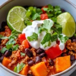 Homemade Sweet Potato Black Bean Chili, Lime Crema recipe photo