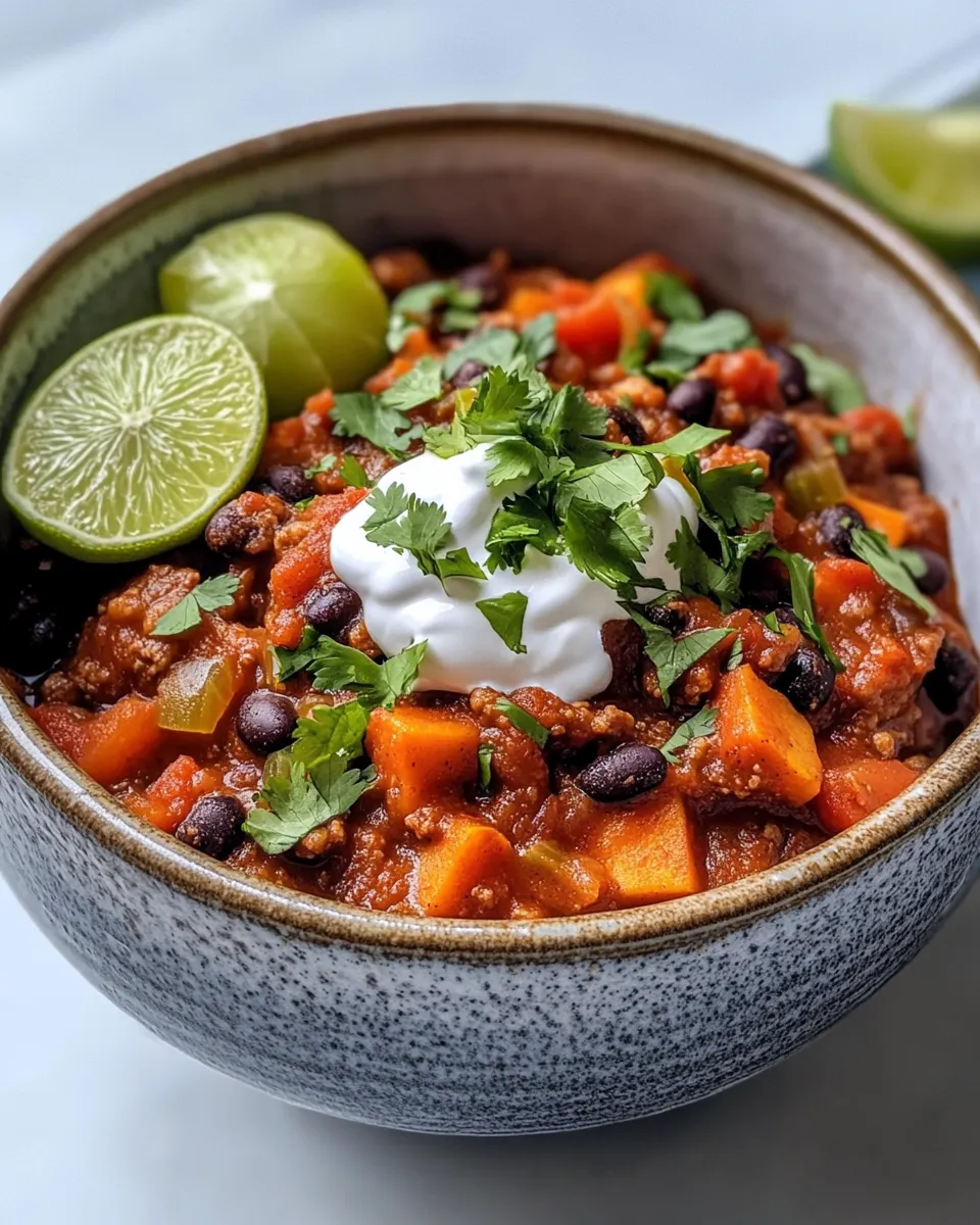 Classic Sweet Potato Black Bean Chili, Lime Crema dish photo